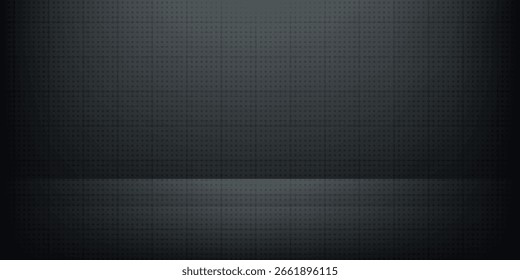 Abstrakter heller Hintergrund. Schwarzer, leerer Raum mit einem Scheinwerfer. Dunkles Studio kann für Hintergrund und Display Marke oder Produkt verwendet werden. Schwarze Ausgabe. 3D-Vektorgrafik