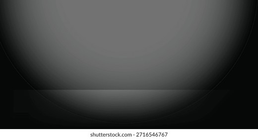 Fondo de luz de estudio abstracto. Habitación vacía negra con un foco. Estudio oscuro se puede utilizar para el fondo y la exhibición de la marca o del producto. Edición negra. Vector 3D ilustración