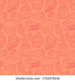 Abtract Sweet Cakes Pattern, Strawberry Cakes Background, Pastry Illustration, Vector Illustration EPS 10.