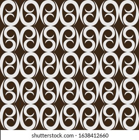 Abtract traditional design seamless pattern of curve shape in gray on top of brown background