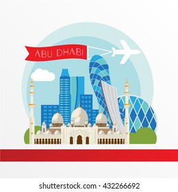 Abu Dabhi detailed silhouette. Trendy vector illustration, flat style. Stylish colorful landmarks. The concept for a web banner. Sheikh Zayed Mosque - The symbol of United Arab Emirates