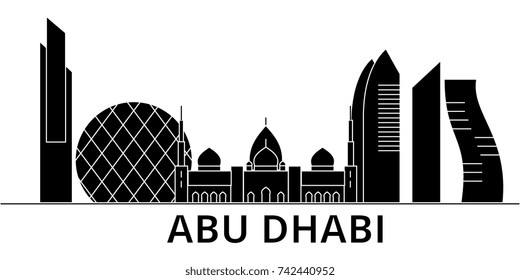 Abu Dhabi architecture vector city skyline, travel cityscape with landmarks, buildings, isolated sights on background