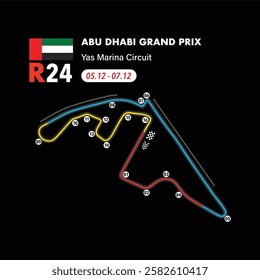 Abu Dhabi Circuit 2025 map, vector isolated illustration for racing calendar, ready to print