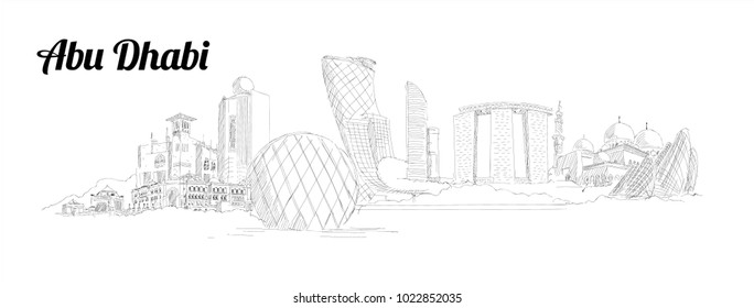 ABU DHABI city hand drawing panoramic illustration artwork