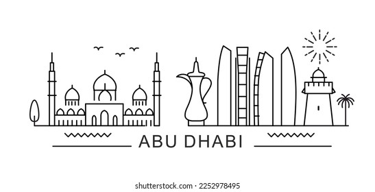 Abu Dhabi City Line View. Poster print minimal design.