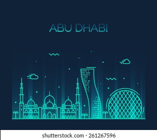 Abu Dhabi City skyline gedetailleerde silhouet. Trendy vector illustratie, lijn art stijl.