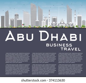Abu Dhabi City Skyline with Gray Buildings and Copy Space. Vector Illustration. Business Travel and Tourism Concept with Modern Buildings. Image for Presentation Banner Placard and Web Site.