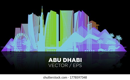 Abu Dhabi city skyline on black background. Vector illustration.