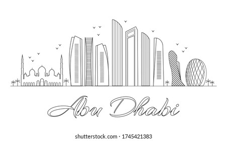 Abu Dhabi City Vector Skyline  Black on White Background