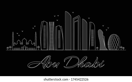 Abu Dhabi City Vector Skyline  White  on Black Background