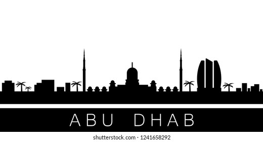 Abu Dhabi detailed skyline. Vector postcard illustration