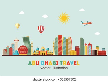  Abu Dhabi detailed skyline. Vector illustration