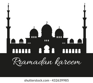 Abu Dhabi Grand Mosque silhouette - vector illustration design for banner, greeting card. Arabic muslim religious building in flat style. Poster design for Ramadan Kareem. 