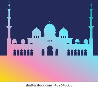 Abu Dhabi Grand Mosque silhouette - vector illustration design for banner, greeting card. Arabic muslim religious building in flat style. 