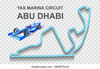 Abu Dhabi grand prix race track for Formula 1 or F1. Detailed racetrack or national circuit for motorsport and formula1 qualification. Vector illustration.