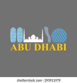Abu Dhabi sign. Sight UAE. Skyscrapers and a mosque. Vector Flat design city skyline silhouette. Logo  landmarks in United Arab Emirates 