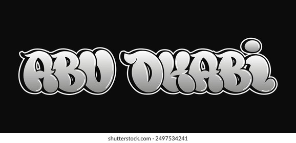 Abu Dhabi - single word, letters graffiti style. Vector hand drawn logo. Funny cool trippy word Abu Dhabi, fashion, graffiti style print t-shirt, poster concept