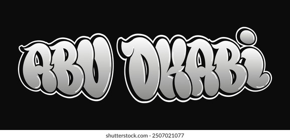 Abu Dhabi - single word, letters graffiti style. Vector hand drawn logo. Funny cool trippy word Abu Dhabi, fashion, graffiti style print t-shirt, poster concept