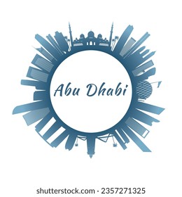 Abu Dhabi skyline with colorful buildings. Circular style. Stock vector illustration.