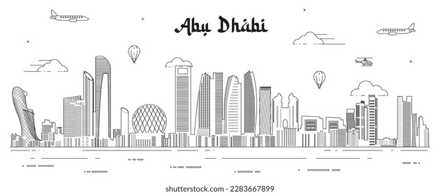 Abu Dhabi skyline line art vector illustration