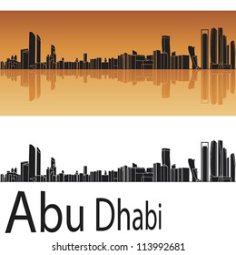 Abu Dhabi skyline in orange background in editable vector file