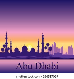 Abu Dhabi skyline silhouette background with a Grand Mosque, vector illustration