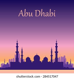 Abu Dhabi skyline silhouette background with a Grand Mosque, vector illustration