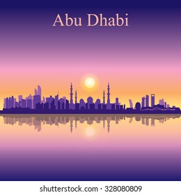 Abu Dhabi skyline silhouette background with a Grand Mosque, vector illustration