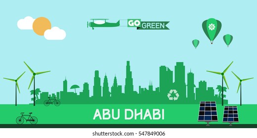 Abu Dhabi skyline silhouette flat design vector, green city concept