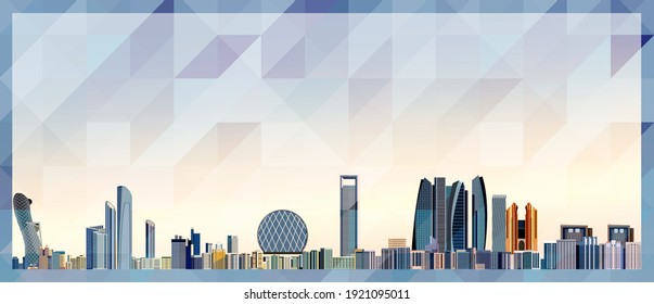 Abu Dhabi skyline vector colorful poster on beautiful triangular texture background