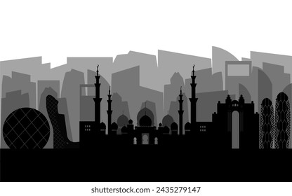 Abu Dhabi UAE 2024 skyline silhouette. Black Abu Dhabi city design isolated on white background, vector sights