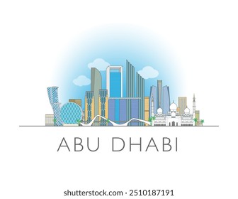 Abu Dhabi VAE Stadtansicht Skyline Zeichnung in Farbe