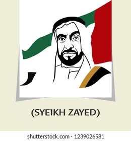 Abu Dhabi, UAE - December 2, 2018. Founder of UAE. Sheikh Zayed bin Sultan Al Nahyan. Vector Logo. Eps 08. 