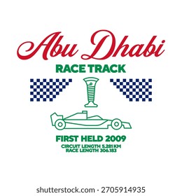 Abu Dhabi, pista de la carrera de los EAU. Circuito para automovilismo y automovilismo. Ideas de Plantillas de camisetas gráficas de diseño de calzado. Diseño Hipster de moda. Ilustración vectorial