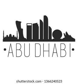 Abu Dhabi United Arab Emirates. City Skyline. Silhouette City. Design Vector. Famous Monuments.