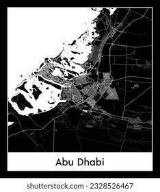 Abu Dhabi United Arab Emirates Asia City map black white vector illustration