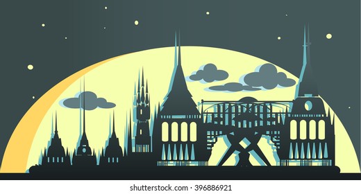 Abu Dhabi, United Arab Emirates, vampire city. Vector illustration