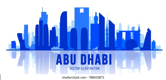 Abu Dhabi (United Arab Emirates) city silhouette skyline on whithe background. Vector Illustration. Business travel and tourism concept with modern buildings. Image for banner or web site.