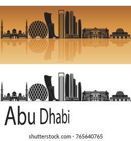 Abu Dhabi V2 skyline in orange background in editable vector file