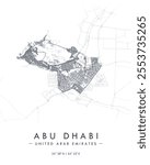 Abu Dhabi vector print map. Detailed map of Abu Dhabi in United Arab Emirates. Best free vector illustration. Tourist decorative minimalist street map.