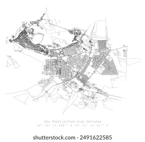 Abu Dhabi,United Arab Emirates,accurate map, detail Streets Roads Map,editable vector element template image for marketing ,product ,wall art