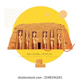 Abu Simbel, um sítio histórico com enormes templos de pedra cortada - Egito - ilustração de stock como EPS 10 File