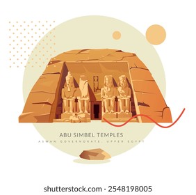 Abu Simbel, a historic site with massive rock-cut temples - Egypt - Stock Illustration as EPS 10 File