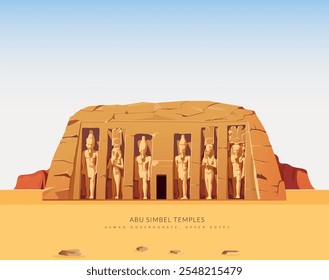 Abu Simbel, um sítio histórico com enormes templos de pedra cortada - Egito - ilustração de stock como EPS 10 File