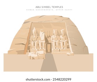 Abu Simbel, um sítio histórico com enormes templos de pedra cortada - Egito - ilustração de stock como EPS 10 File