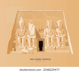 Abu Simbel, um sítio histórico com enormes templos de pedra cortada - Egito - ilustração de stock como EPS 10 File