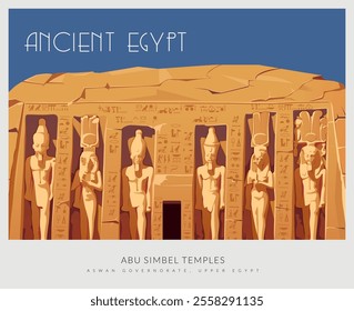 Abu Simbel, a historic site with massive rock-cut temples - Egypt - Stock Illustration as EPS 10 File