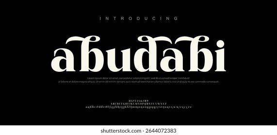 abudabi Moderno logotipo de fonte de luxo alfabeto. Tipografia beleza moda elegante minimalista serif italic fontes decorativo casamento vintage retro logos. ilustração vetorial
