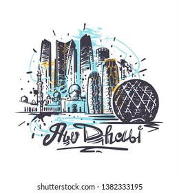 Abu-Dhabi abstract color drawing. Abu Dhabi sketch vector illustration isolated on white background.