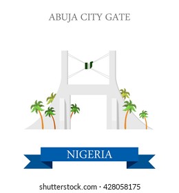 Abuja City Gate in Nigeria. Flat cartoon style historic sight showplace attraction web site vector illustration. World countries cities vacation travel sightseeing Africa collection.